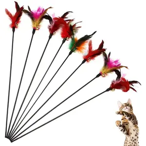 8Pack   Wand Toys with ,   Interactive Kitten Teaser Thick Sticks for Indoor Cats