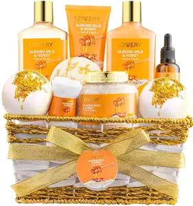 Christmas Gifts for Women Gift Basket for Women - 10 Pc Almond Milk & Honey Beauty & Personal Care Set - Home Bath Pampering Package for Relaxing - Spa Self Care Kit - Birthday, Mom, Anniversary Gift