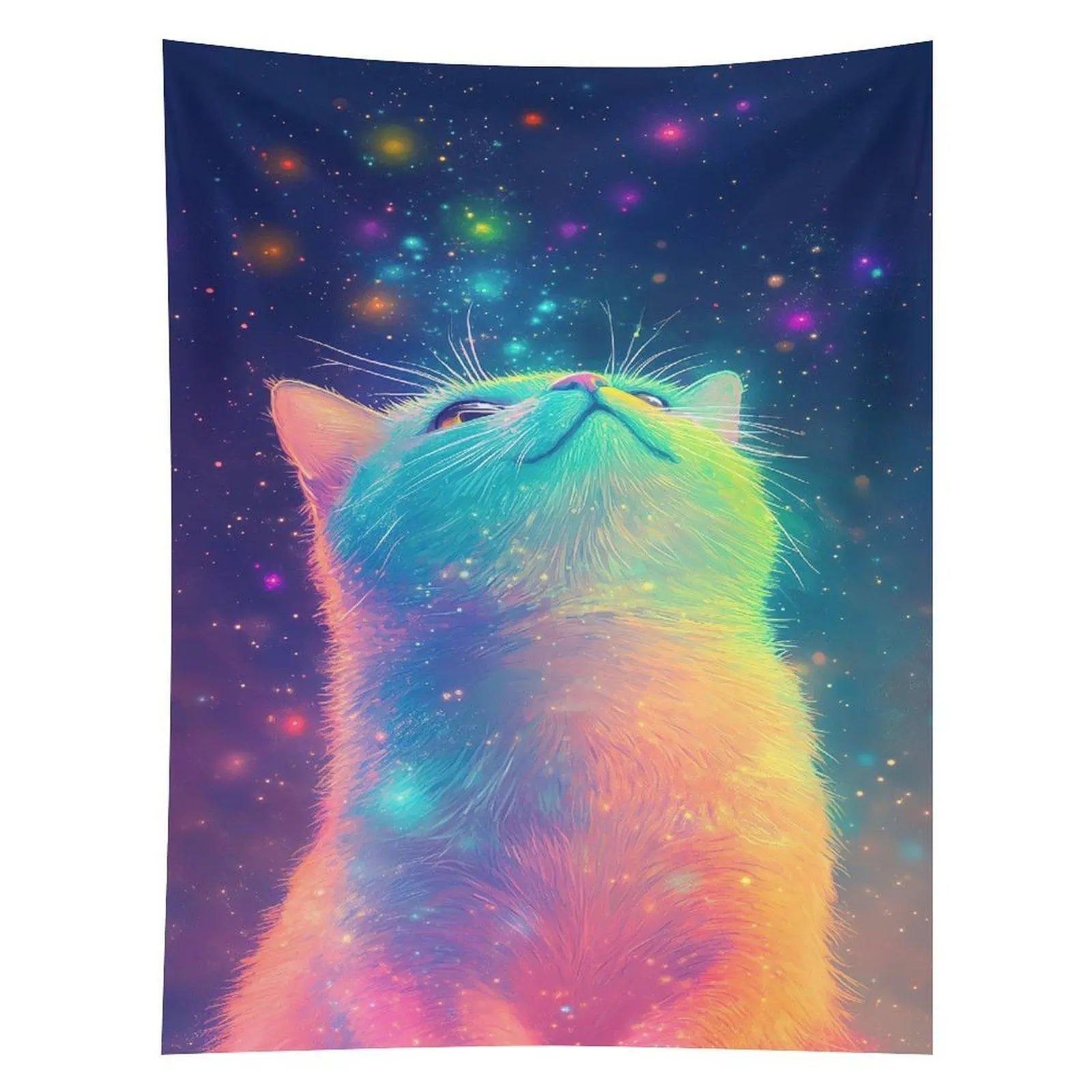 Rainbow Galaxy Cat Tapestry Colorful Cosmic Kitten Wall Hanging Decor