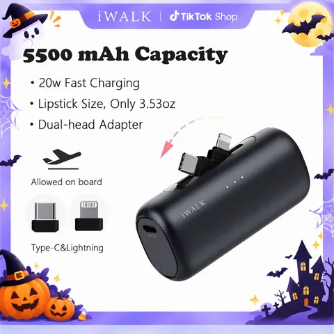 iWALK LPS003 Compact 2-in-1 USB-C&Lightning Connector Power Bank Charger - 5500mAh, 20W Adaptive Fast Charging, 9 Safety Layers, 2-Port Rechargeable for iPhones, Smartphones, Cellphones (Back to School),techvibes
