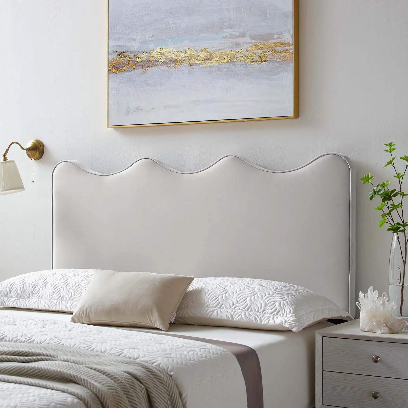 Modway Athena Upholstered Performance Velvet Headboard - Light Gray, Adjustable, Dense Foam Padding, Assembly Required, Fits King/California King Beds, Indoor Use, Unique Bedroom Furniture, Luxe Texture