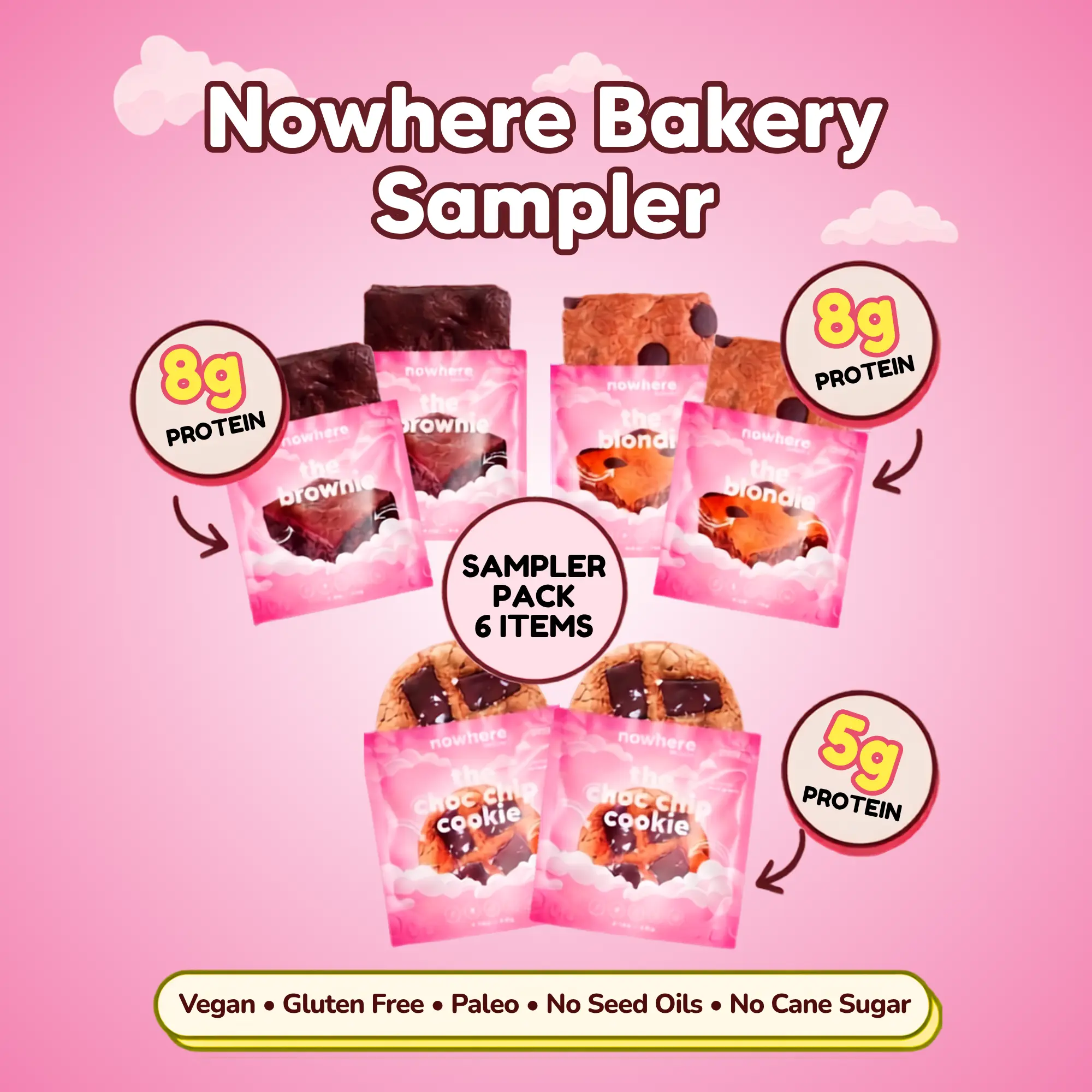 The Nowhere Box 6 pack - Refrigerated Plant-Based, Gluten-Free, Refined Sugar Free``` Sweet Desserts - Includes Cookies, Brownies and Blondies