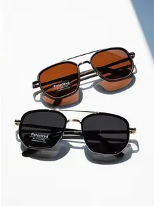 Unisex Vintage Polarized Sunglasses, Trendy Casual Double Bridge Sunglasses for Travel Use, Fashion Accessories for Outdoor Activities