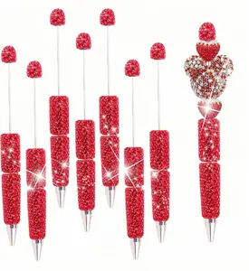 7 count Glitter Beadable Pens Full Rhinestone Fancy Pen for Beads Cute Journalling Pen for Women Fun Bling Ballpoint Pen Tween girls Gifts Trendy Stuff Red