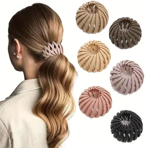6pcs Set Fashionable Bird'S Nest Magic Hair Clip Adjustable Styling Hair Loop Easy to Create a Ponytail Bun in Multiple Colors