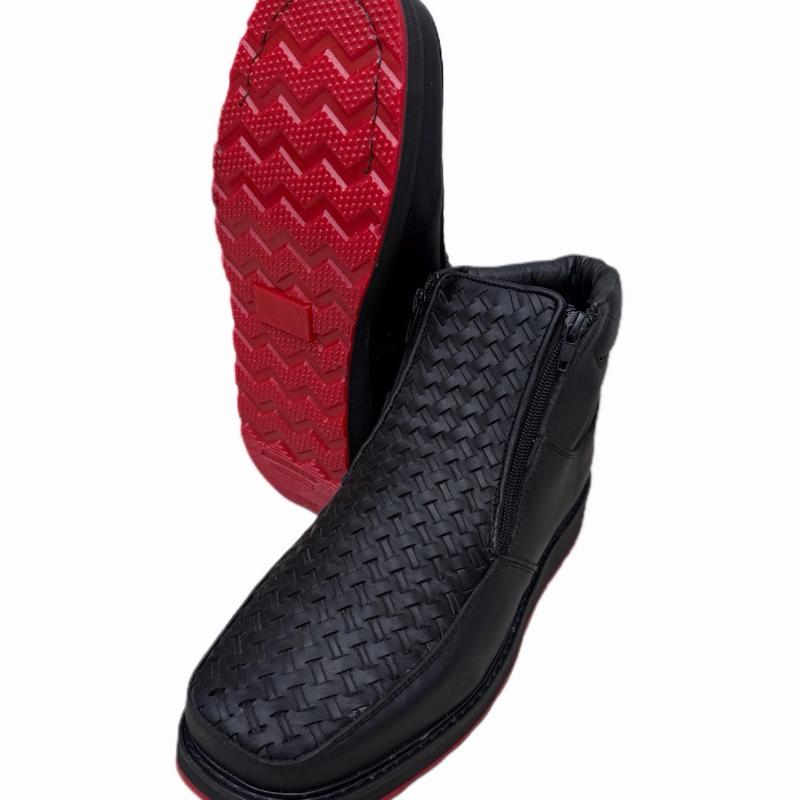 Work Boots Blue/Red Bottom Boots Black Leather Petatillo Double Zipper Square Toe Boots/ Botín Vaquero Botas de Trabajo