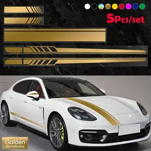 5pcs/pcak Racing Stripe Vinyl Decal Kit, Waterproof Car Hood & Body Stickers, Glossy Finish, Includes Mirror Decals, Durable Car Accessories, Sticker For Cars