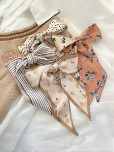 Women's French style retro floral striped print scarf and headband set, fashionable hair scarf luggage accessories, Fashion Hair Scarves, ideal for casual, elegant, daily wear and gift giving