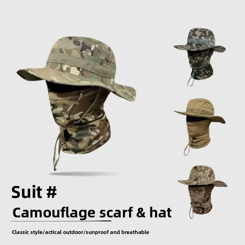 Camouflage Foldable Boonie Hat,Outdoor Camouflage Bucket Hat Set, Outdoor Sports Hiking Fishing Sun Protection Camouflage Round Hat Scarf