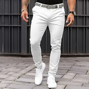 Men's Solid Color Slim Fit Pocket Zipper Business Casual Slim Fit Cuffed Pants