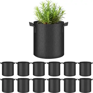 12-Pack 2 Gallon Grow Bags, Nonwoven Aeration Fabric Pots with Handles, Cloth Plant Pots, Suitable for Garden Fruits, Vegetables, Tomato and Flowers, Black