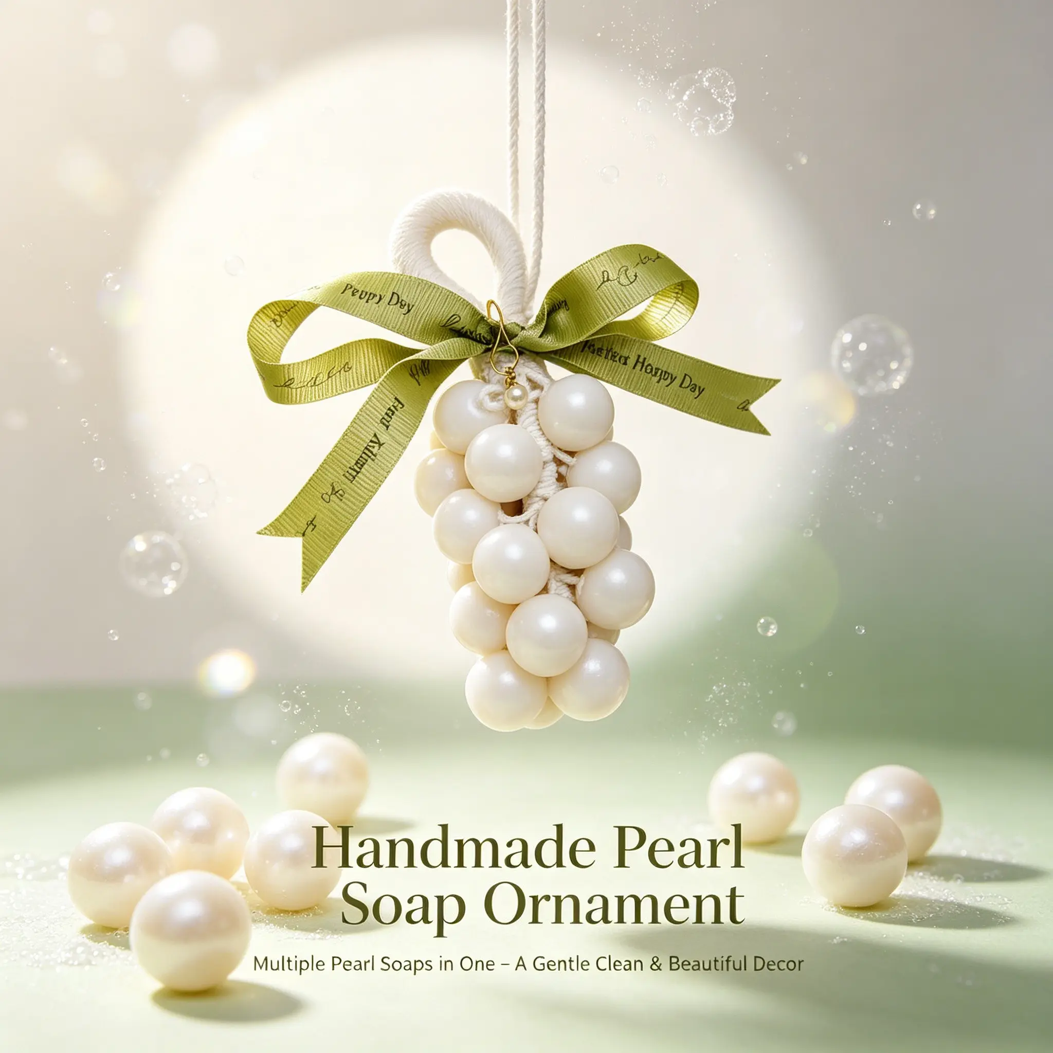 Pearl Bead Hanging Handmade Soap, Moisturizing Scented Bath Soap, Beach-Inspired Decorative Soap, Ideal Gift for Special Occasions