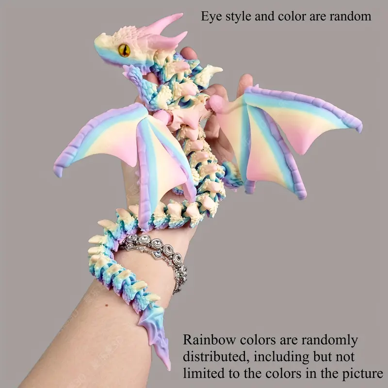 3D Printed Dragon Dual-Horn Flying Dragon Flexible Multi-Jointed Action Figure, Realistic Animal Toy with Wings and Large Horns, Articulating Animal Figurines