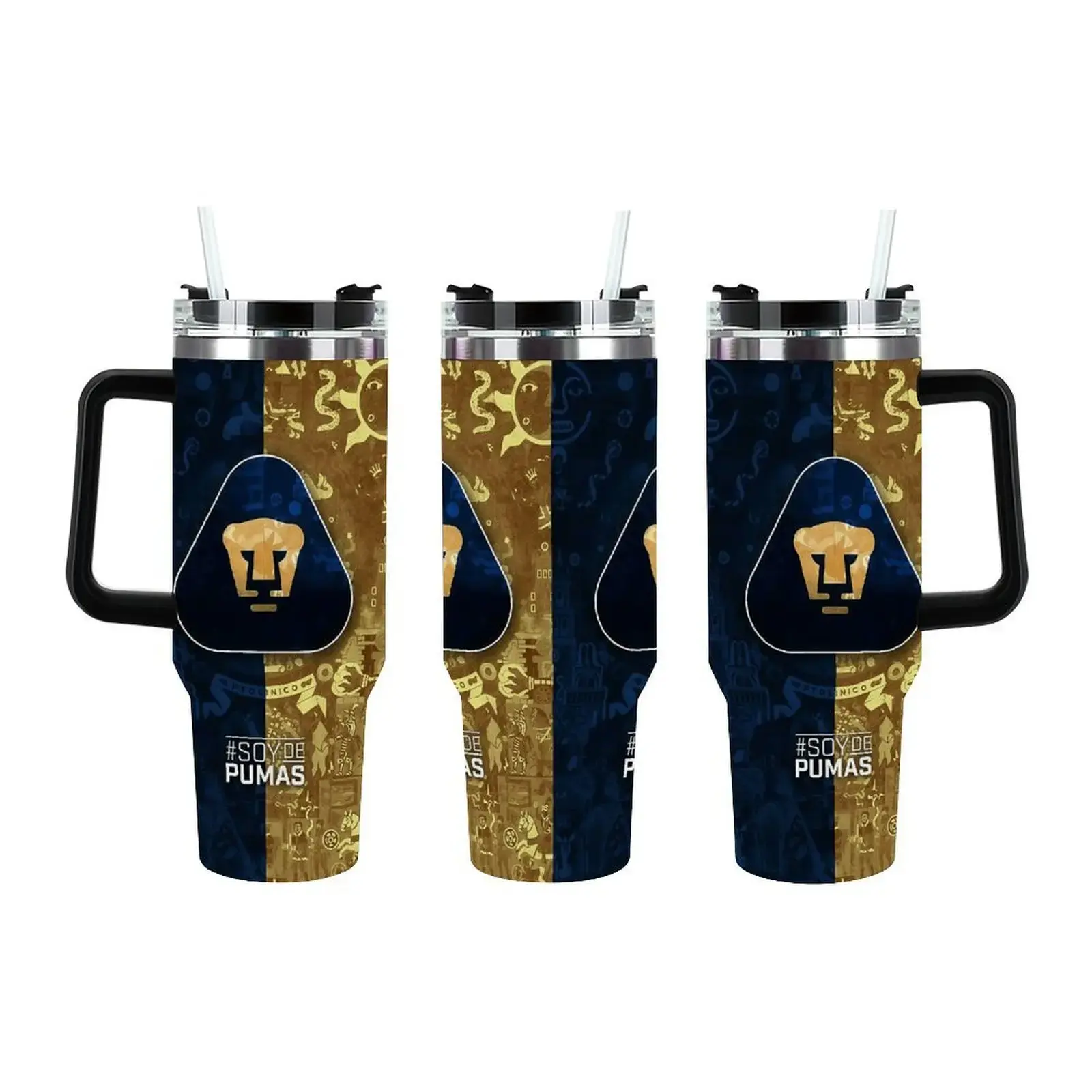 Pumas UNAM Insulated 40oz Tumbler – Navy and Gold Double-Wall Stainless Steel Travel Mug – #SoyDePumas Fan Gear