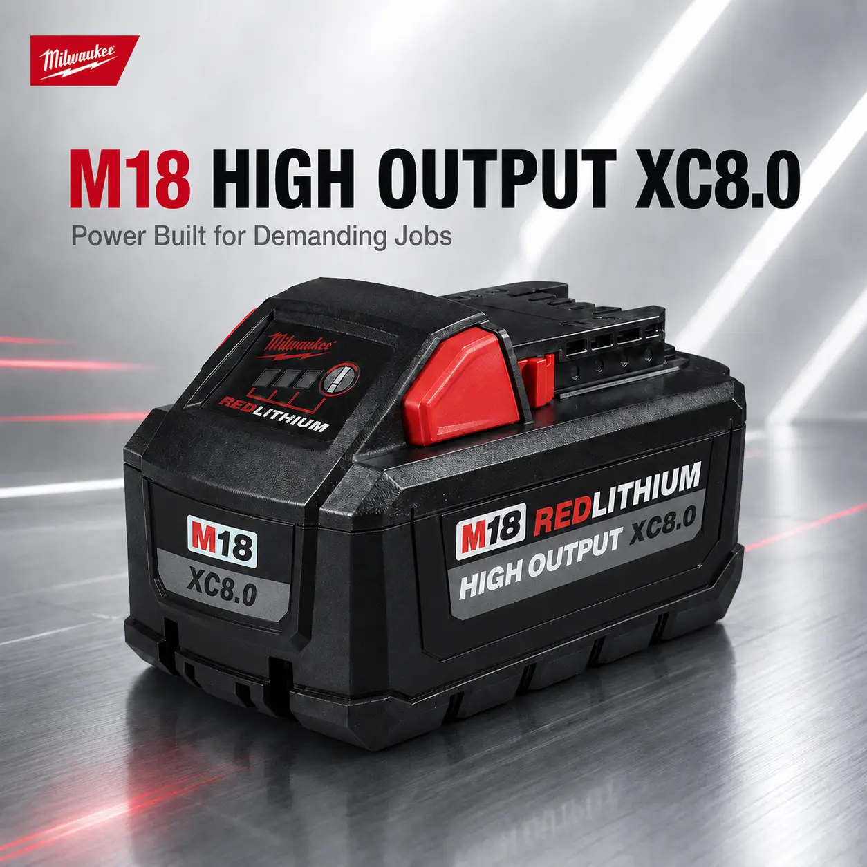 Milwaukee M18 RedLithium High Output 8.0AH Battery for Demanding Jobs Power Built for Efficiency Milwaukee M18 RedLithium High Output 8.0AH Battery for Demanding Jobs Power Built for Efficiency