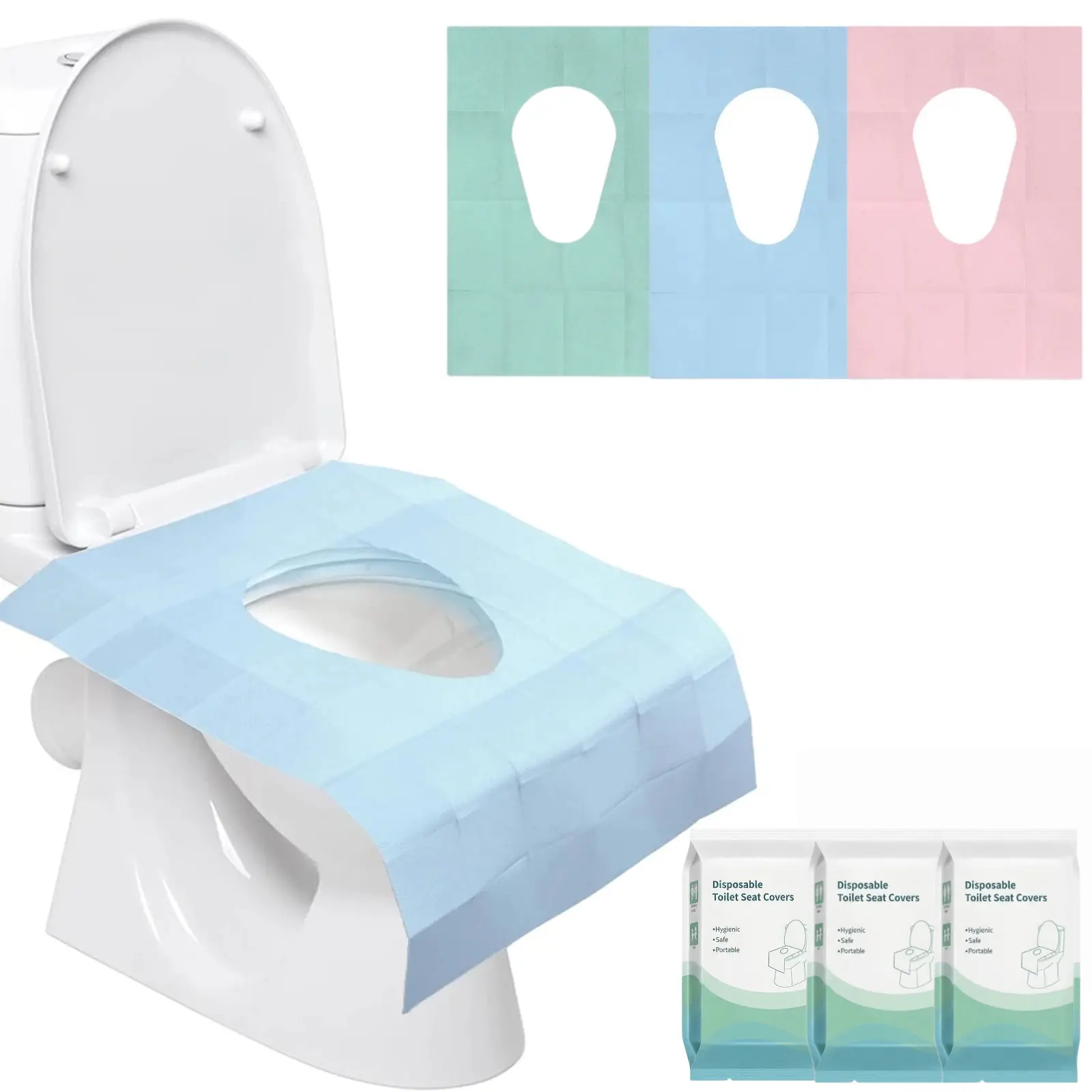Disposable Rectangle Toilet Seat Liners, 24x26 In Extra-Large Coverage Waterproof Individually Packaged All-Seasons Portable Bathroom Accessory for Public Toilets, Travel Use