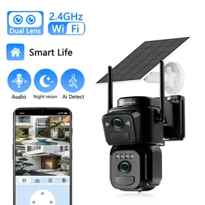 Outdoor 2K WiFi Dual-Lens Wireless Solar Security Camera—24/7 Continuous Solar Power, Color Night Vision, 360° PTZ Dual-Screen View, Two-Way Audio, Motion Detection, IP66 Outdoor Waterproof Rating camera
