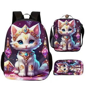 3Pcs Cute Cat Print Backpack Set For Teens, Includes Main Backpack, Shoulder Bag & Pencil Case, Lightweight Laptop Bookbag With Adjustable Straps, Multiuse Daypack For School Daily Travel, Lovely Animal Themed Back To School Holiday Gift