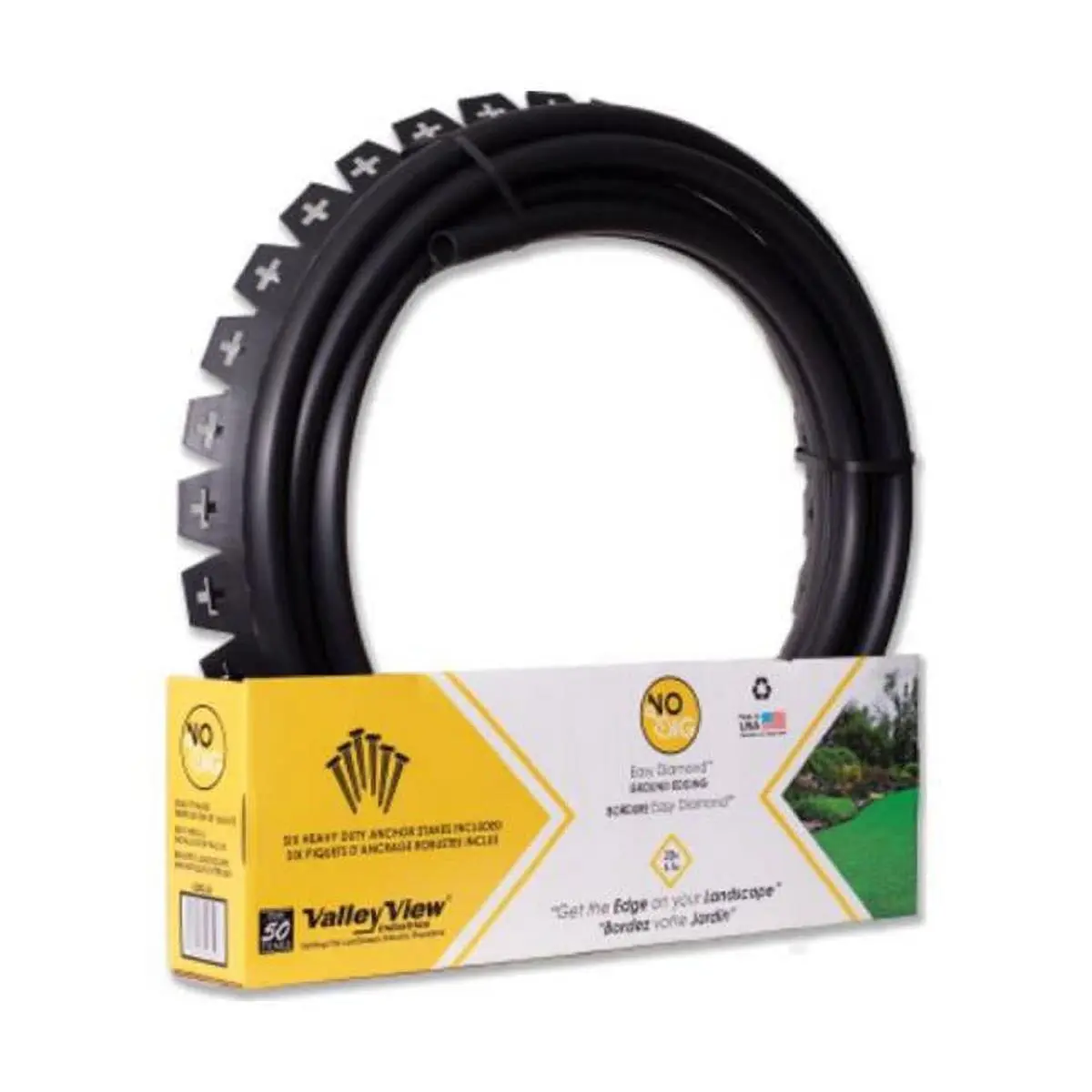 Valley View Diamond Back Royal Coil Anchoring Edging - Black, 1 Strip, 1 Connector, T-Lip Bottom (T-Lip Anchor), 5.5 in H x 20 ft Length, Better Stability