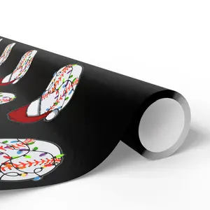 Santa Baseball Christmas Wrapping Paper – Black Background, Holiday Gift Wrap 30" x 72" Glossy Finish