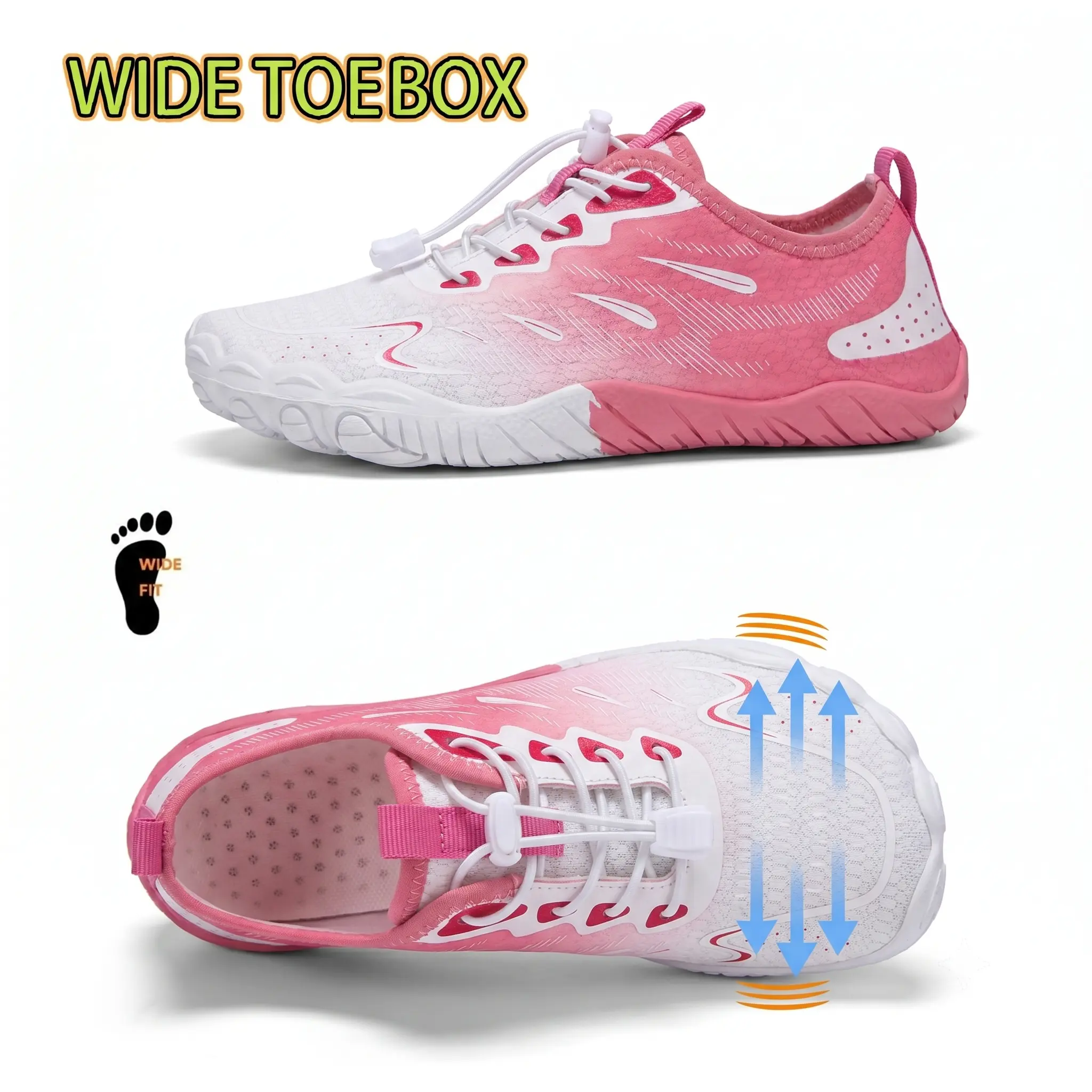 Women’s Wide Toe Box EVA Sole Water Shoes - Breathable, Quick-Dry, Non-Slip Barefoot Aqua Sneakers, Lightweight Sporty Aquashoe for Hiking & Beach, Ideal for Wide Feet, Water Shoes For Women, Women's Water Shoes