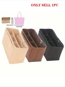 Felt Handbag Organizer With Zipper, Portable Cosmetic Storage Bag, Travel Essentials Bag With Multiple Compartments, Lightweight Travel-Friendly Design For Makeup, Toiletries & Accessories, Zipper Closure, Travel Organization Pouch, Zipper Pouches