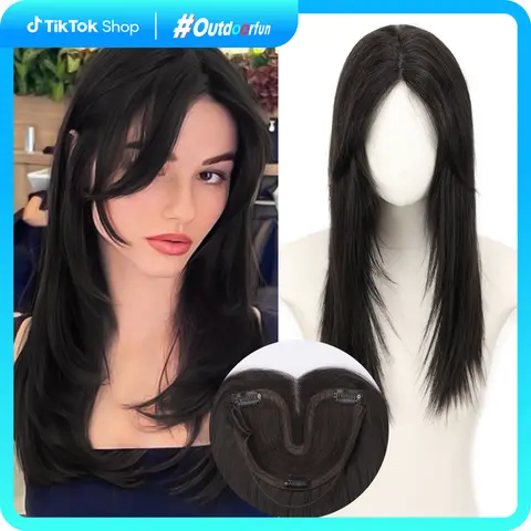 ONLYCUTE 18 inch Hair Topper Synthetic Slightly layered Hair Extensions with No Wig Cap Required Large Hair Piece Natural Invisible hair toppers for Women