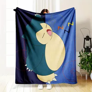 Snorlax Sleeping Monster Fan Gift Flannel Blanket Dreamy Blue Pocket Monster and Poke Ball Print Soft Warm Cozy Lightweight Throw Ideal for Bedroom Sofa Office Travel Nap Gift Decor Use