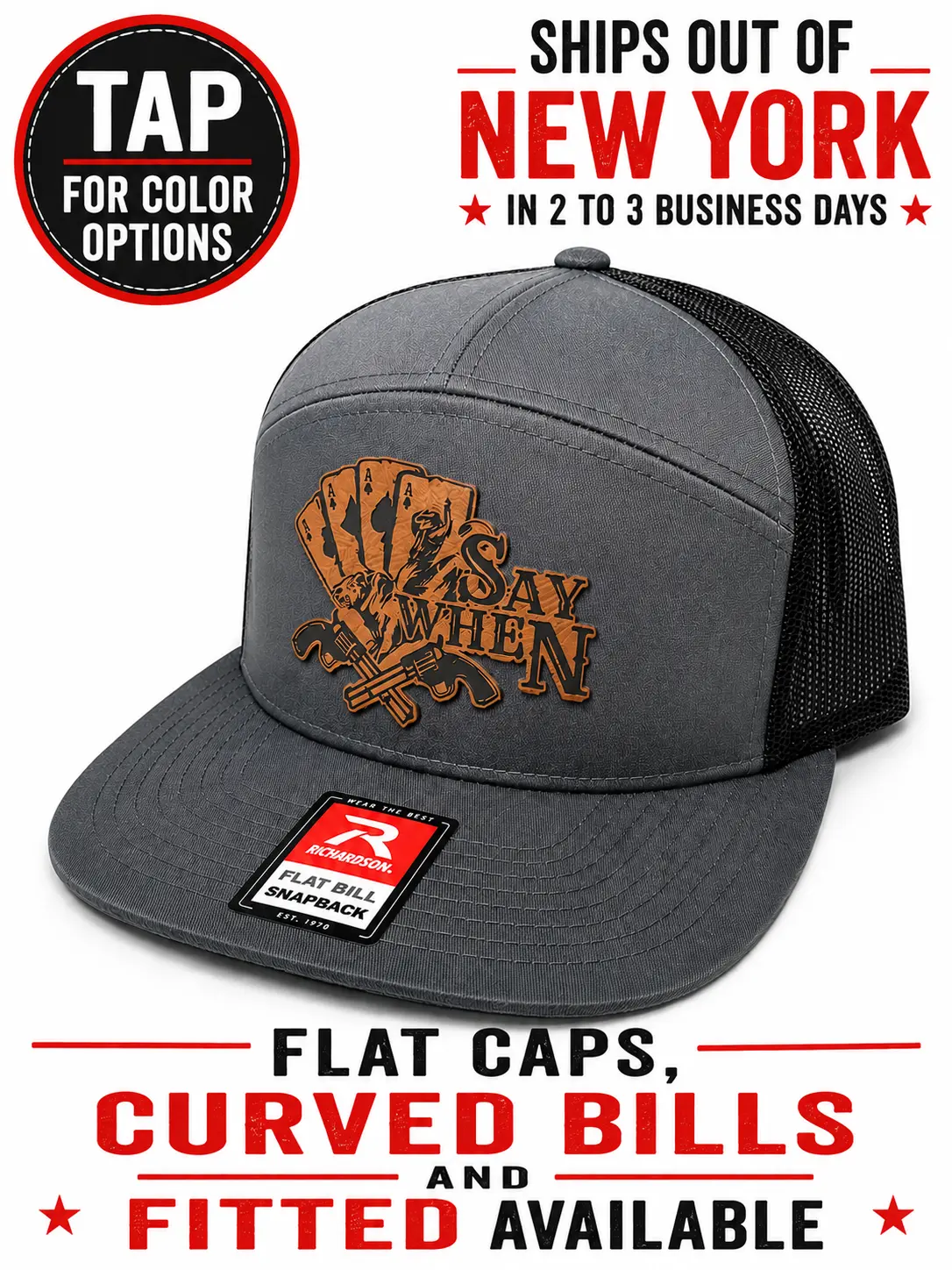 Say When Richardson 112 Trucker Cap - Men's Flat Brim Hat - Bullrider Design - Premium Cotton & Leather - Fitted/Adjustable Snapback - Western Urban Cowboy Style - Hand Wash Only - Casual Outfits Cap, Men's Hats, Western Ootd, Flat Brim Hats