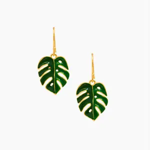 Green Enamel Monstera Earring