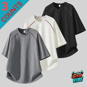 Men 3PCS Contrast Stitch Crew Neck Athletic T-Shirts, Loose Fit Streetwear Tops, Versatile For Everyday Wear, Gym, Training, Sports And Casual Style