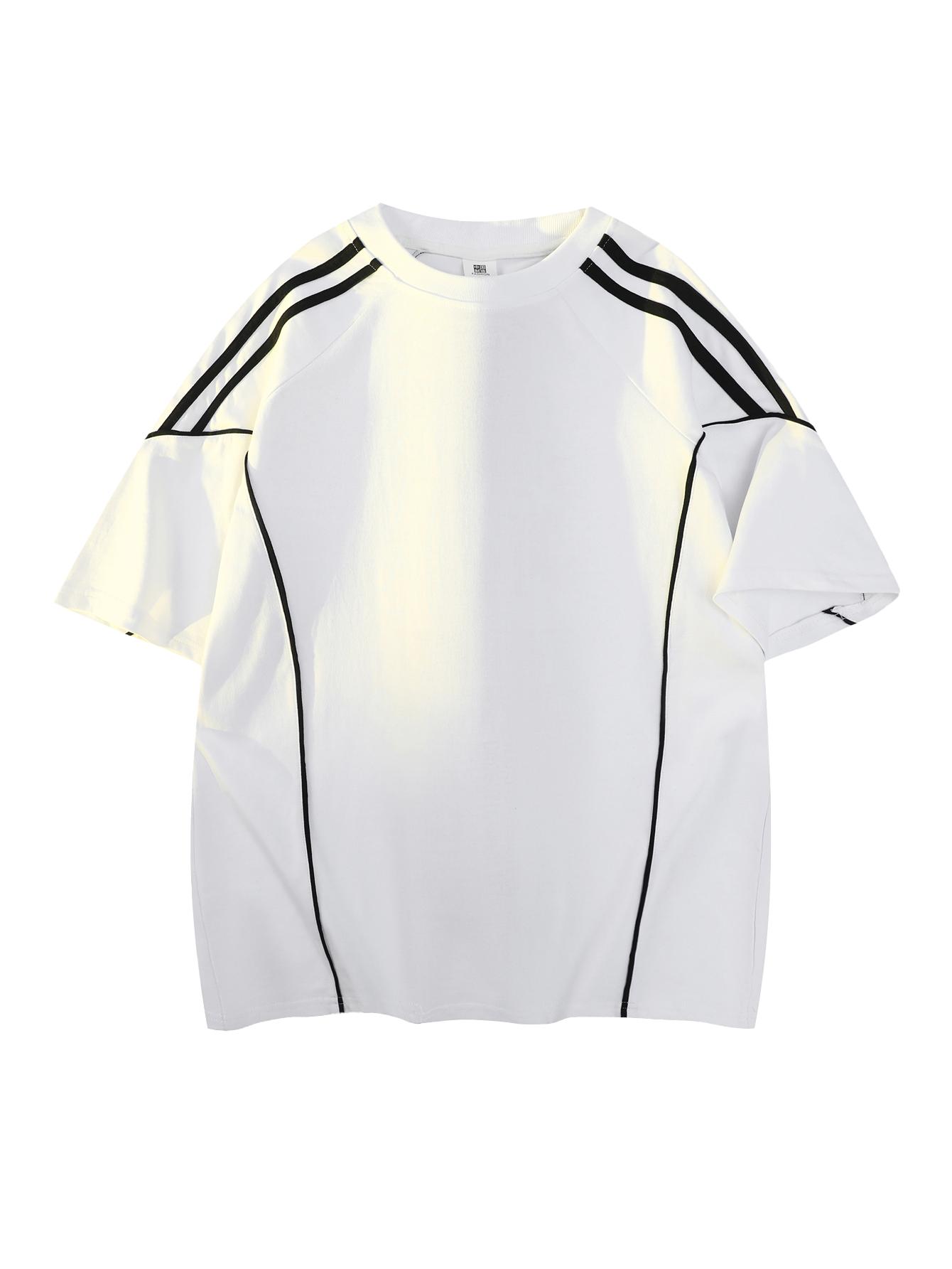 Men’s retro two-stripe raglan sleeve T-shirt, Y2K athletic oversized tee, casual streetwear sporty top for summer