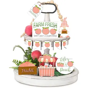 11 count  Tiered Tray Decor Set   Lemonade Wooden Sign Yellow   Blocks Standing Sign Summer Tray Decor for  Summer Kitchen Table Decoration(Peach Style)