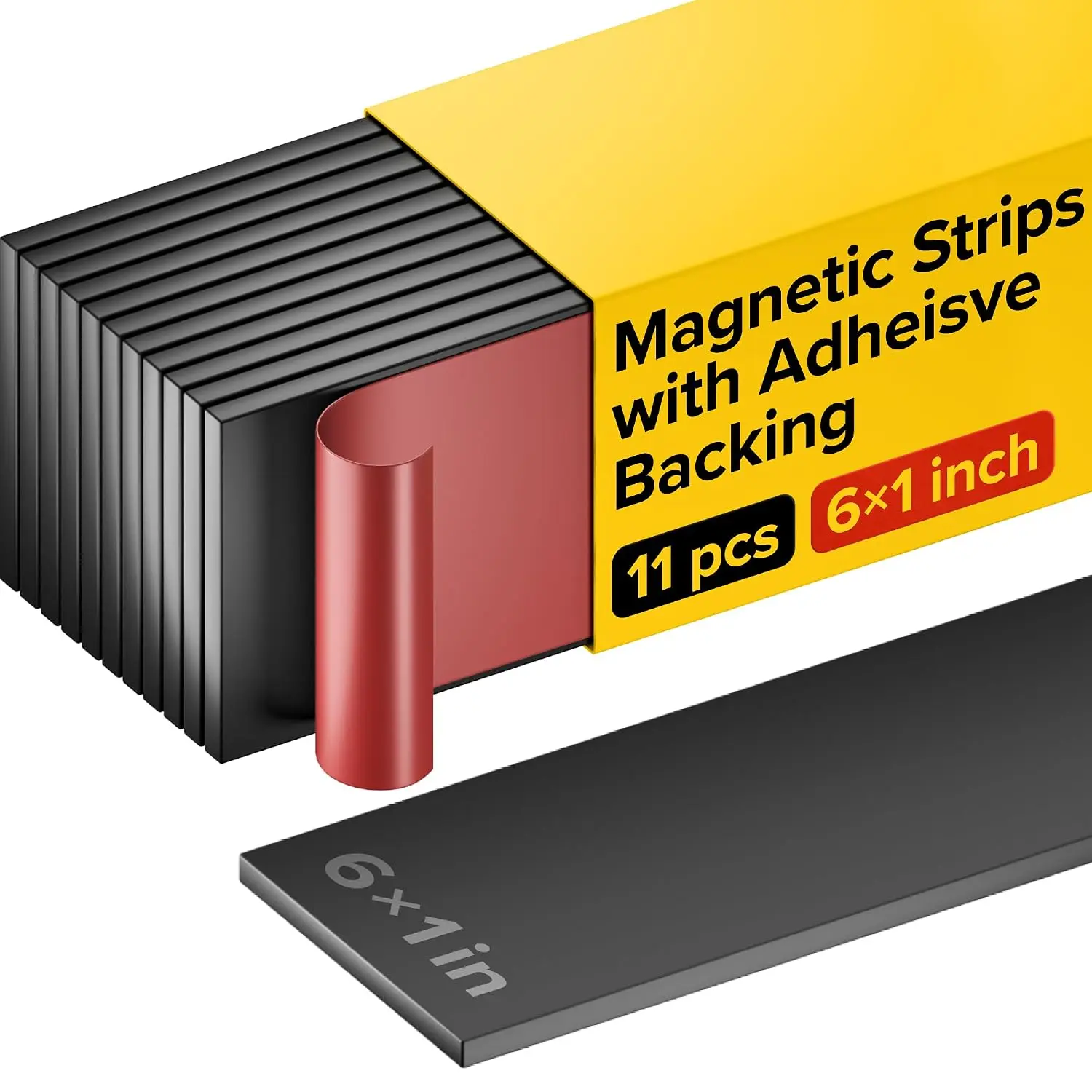 Super Sticky Adhesive Magnetic Strips, 6x1 (15x2.5cm), 11 pcs | Flexible Magnet Strips, Adhesive Backing, Easy to Cut & Mount, For Crafts, Labels & Light Organization