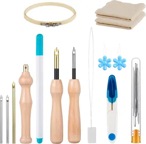 24Pcs Punch Needle Kit, 3 Different Size Punch Needle, Monks Cloth, Embroidery Hoop, Big Eye Needles for Adult Beginner, Perfect for Crafting& Gift