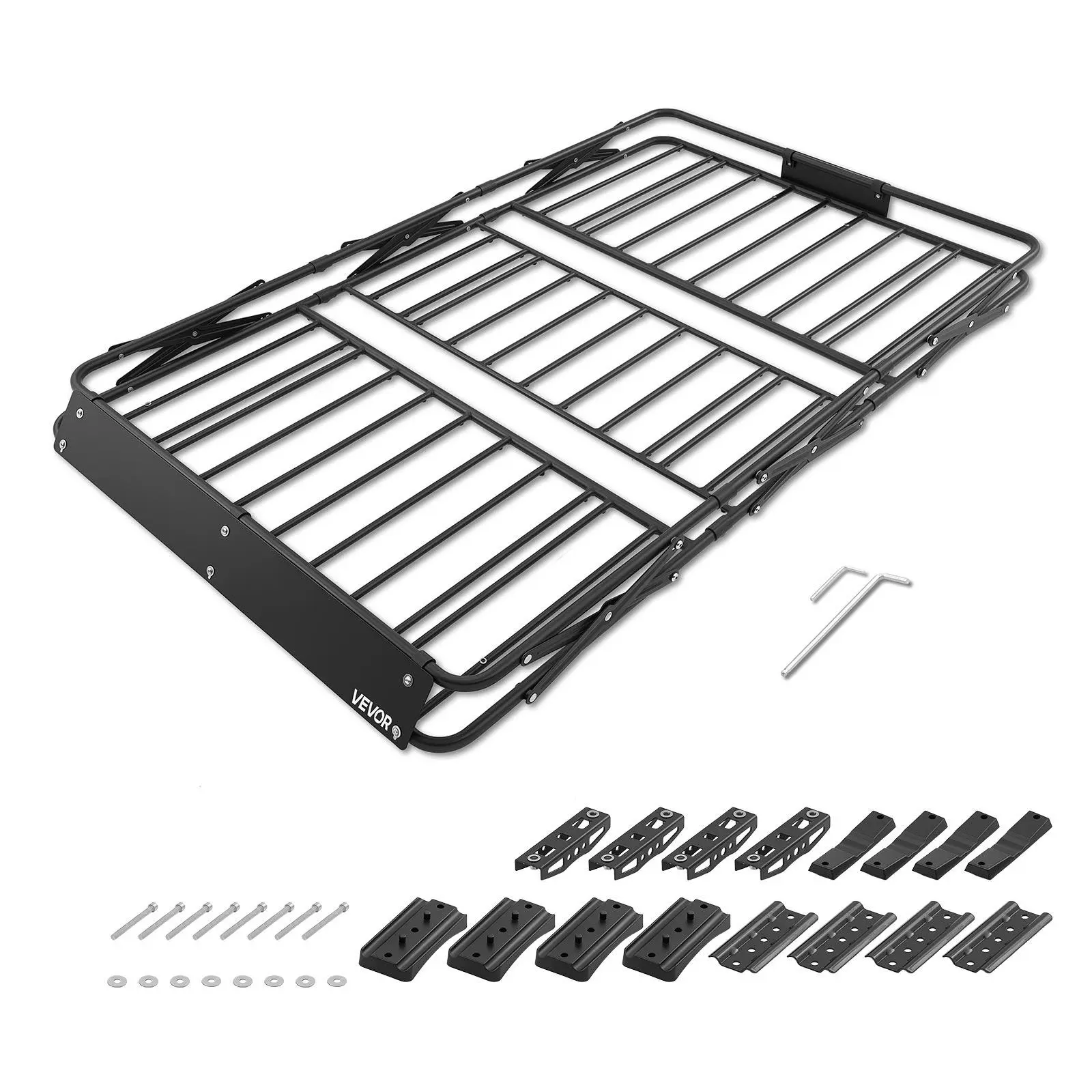 【Summerfinds】VEVOR Heavy Duty Rust-Resist Steel Car Roof Rack Cargo Basket Load Carrier, 64x39x4 in, 200 lbs Capacity, Easy-Install Folding Holder with Wind Deflector & All-Weather Protection, SUV/Pickup Truck Accessories for Travel, Long Trips