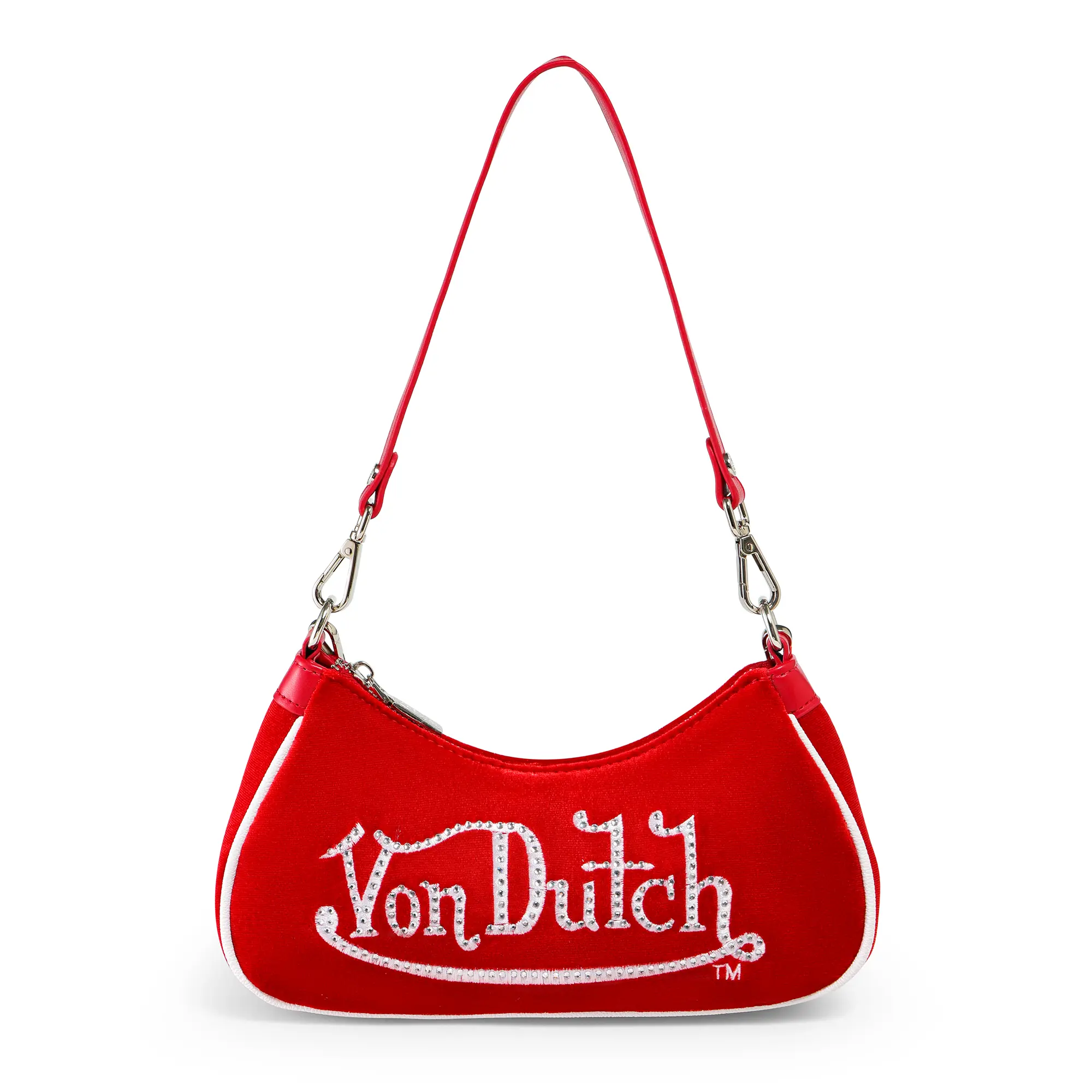 Red and White Rhinestone Shoulder Bag