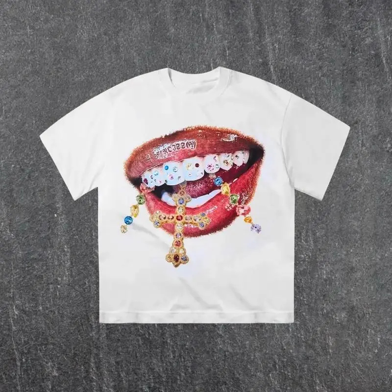 Diamond Teeth Cross Tee Graphic Casual Shirt Summer Top graphic tee