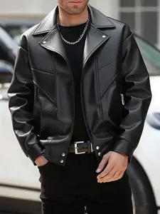 Men's PU Leather Jacket with Adjustable Zipper, Fashionable Durable Design, Street Style, Ideal for Autumn Winter Daily Wear & Outdoor Activities Coats