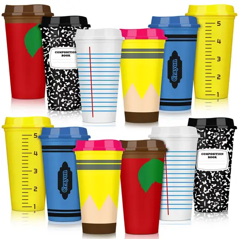 12/24 Set Christmas Teacher Cup Gift Bulk Reusable Plastic Tumblers with Lids for Mentor Lecturer Educator Coworker Staff Studentsfor Burr Basket Last-minute Secret Santa Gift Exchange Wishlist