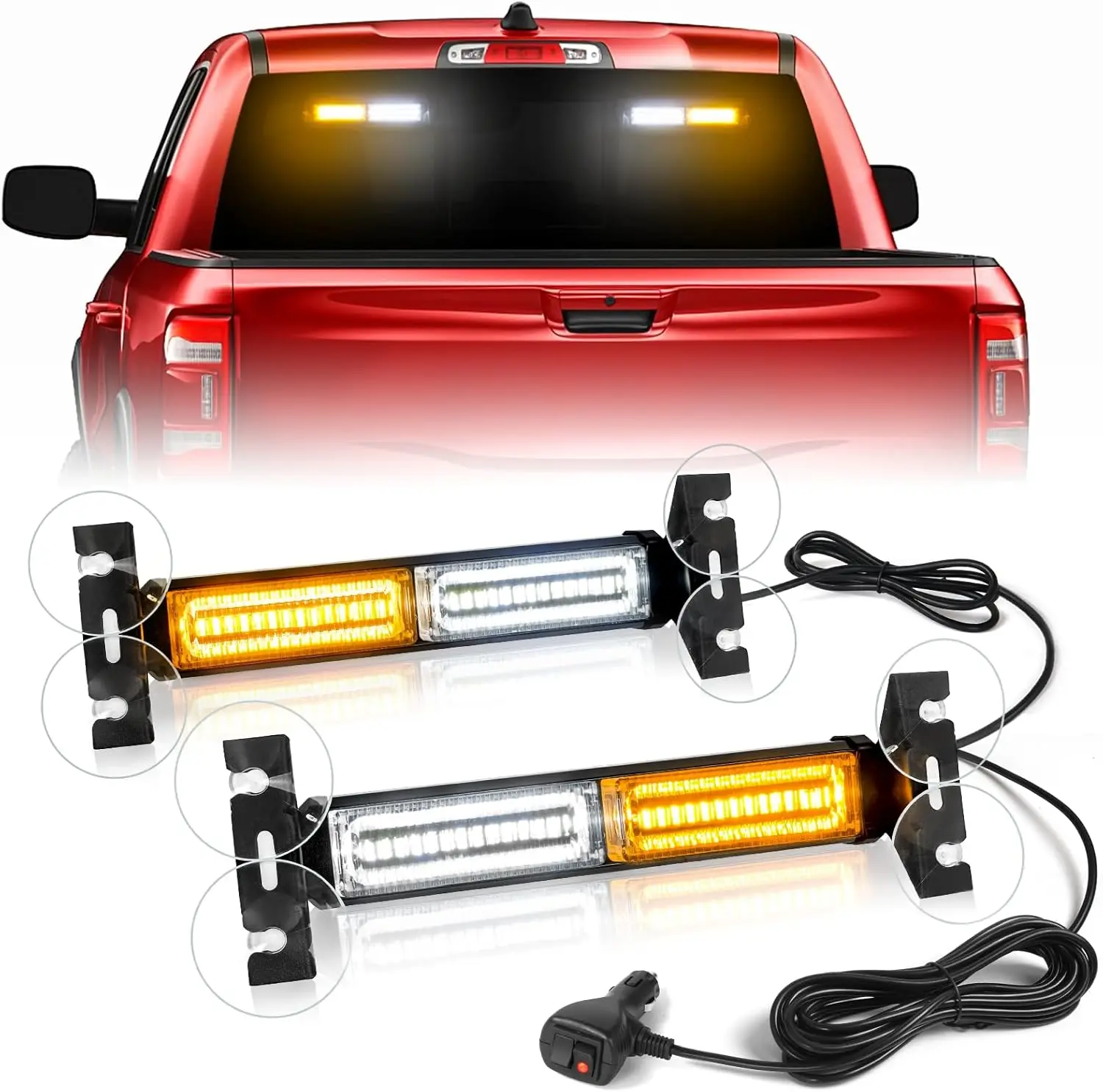 1002L Emergency Strobe Traffic Advisor Light Bar: 40 LED Dash Safety Warning Flashing Light, Front/Rear Windshield Visor for Construction Vehicle, Tow/Plow Truck (2x10.7inch, Amber White)