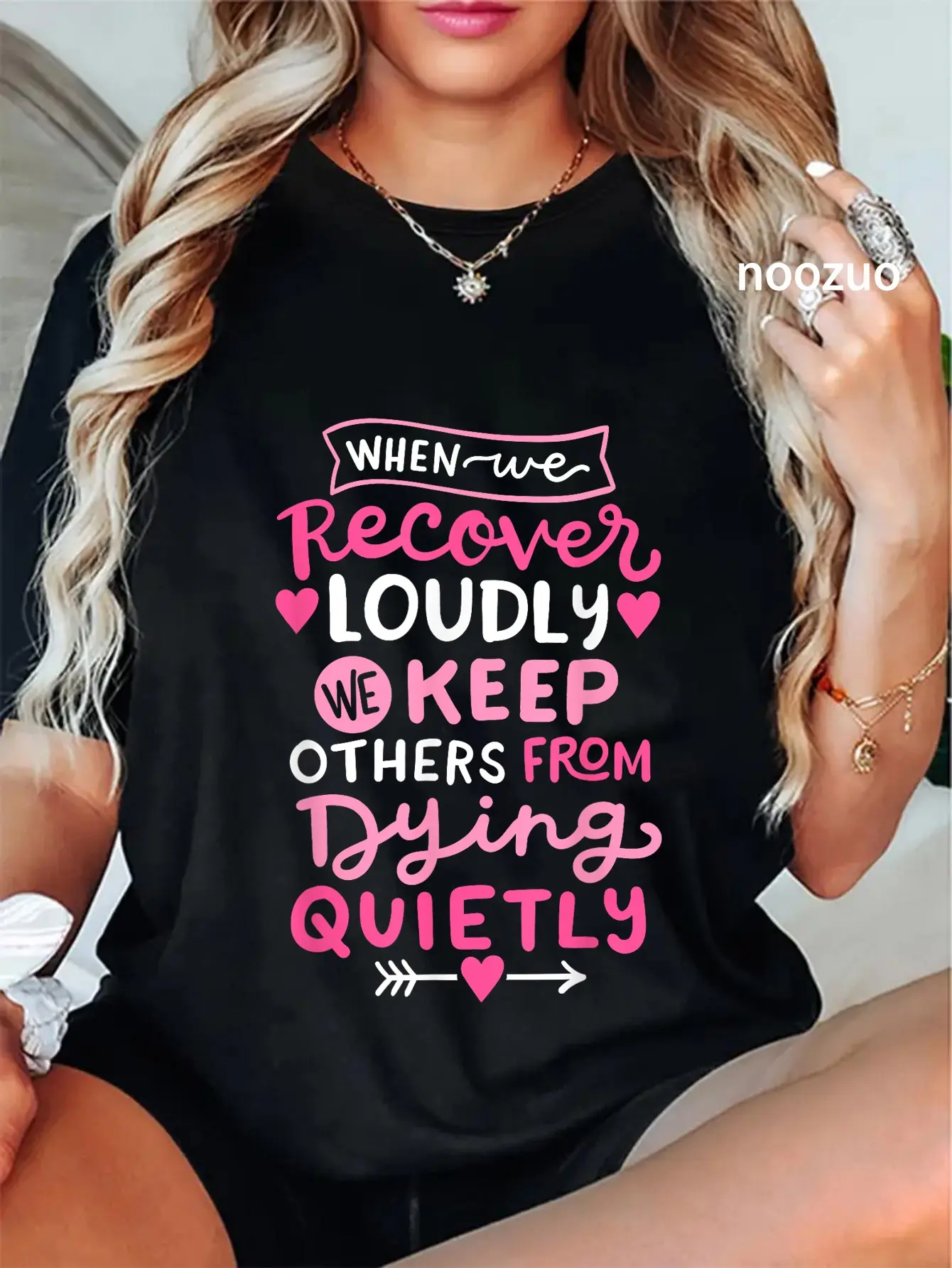 100% Cotton When We Recover Loudly AA NA Recovery Sobriety Pride Women T-Shirt