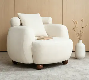 Nordic-Style Chenille Fabric Tub Chair, 38-in Relaxed Club Chair with Soft Cushion and Pillow, Decorative Indoor Living Room and Study Space Furniture