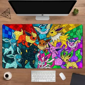 Anime Mouse Pad, Kawaii Poke Squad Desk Mat, XXL Aesthetic Faux Stained Glass Desk Mat