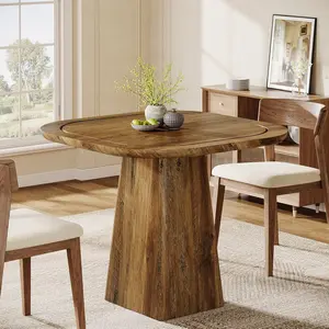 LITTLE TREE Square Dining Table for 2-4, 31.5" Farmhouse Small Kitchen Table with Heavy-Duty Pedestal Base, Kitchen Dinner Furniture for Dining Room, Apartment, Small Space, Rustic Brown