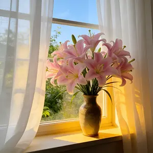 8pcs 4-Color Realistic Artificial Lily Bouquet Fake Silk Flowers for Home Table Wedding Party Decor Artificial Flower Arrangements All Season Trending Viral Floral Arrangement