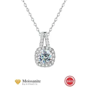S925 Sterling Silver Synthetic Moissanite Square Shaped Pendant Necklace for Women, Fine Jewelry Gifts for Girlfriend