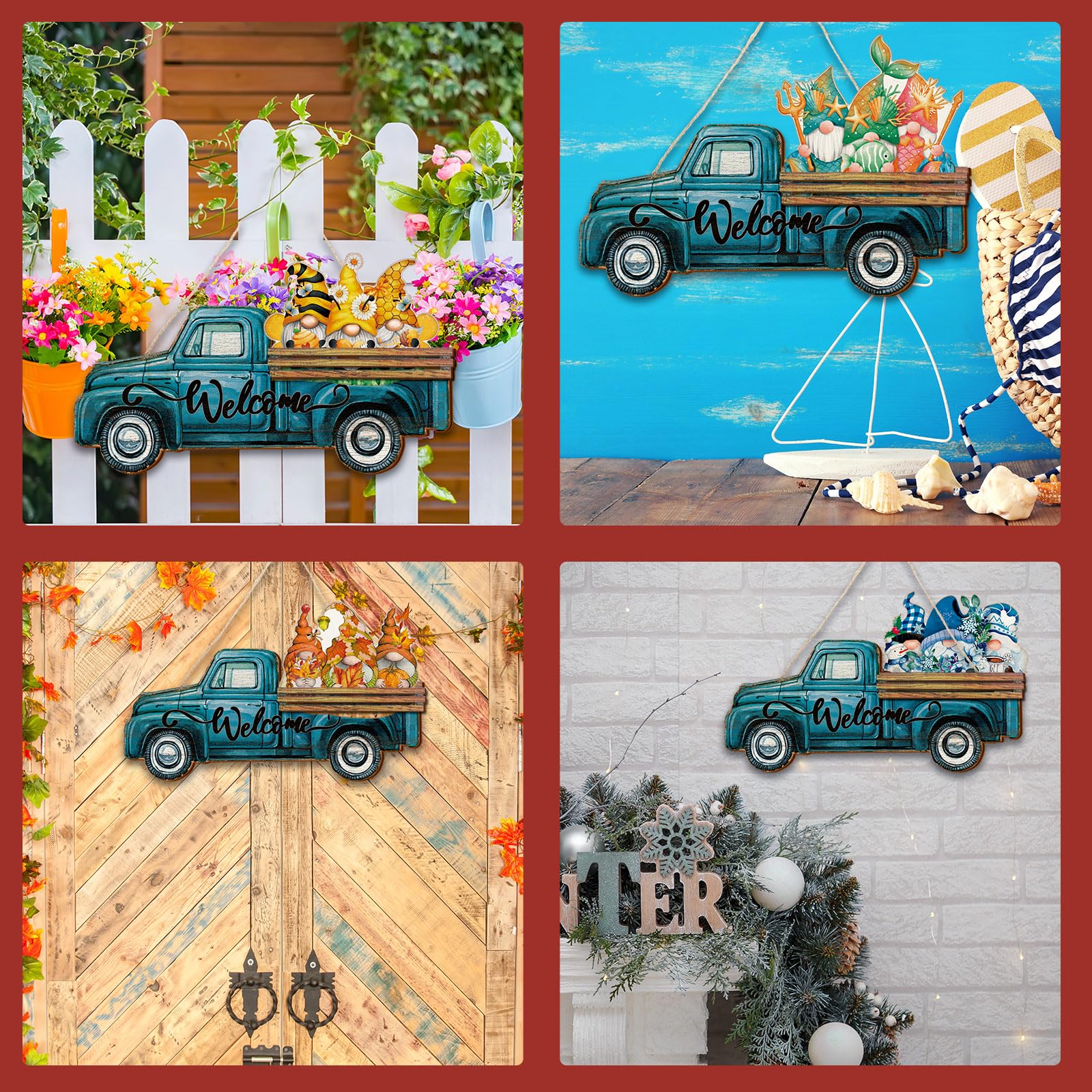 23 Pcs Interchangeable Gnome Welcome Sign for Front Door, Magnetic Seasonal Wooden Truck Door Hanging Decor for Valentines St. Patrick's Day Easter Spring Birthday Holiday Party, Farmhouse Porch Wall Home Decor, Housewarming Gift for Room Office Garden