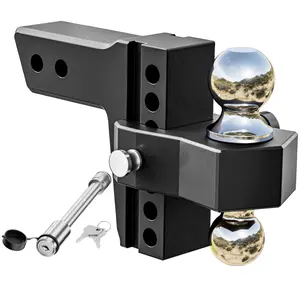 LOCAME Adjustable Trailer Hitch, Fits 2.5-Inch Receiver Only, 6-Inch Drop/Rise Aluminum Drop Hitch,18,500 LBS GTW-Tow Hitch for Heavy Duty Truck with Double Stainless Steel Locks, Black, LC0025