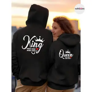 KING&QUEEN Graphic Couple Hoodies Casual Fleece Fabric Pullover Hooded Sweatshirt for Women for Men, Perfect Gift
